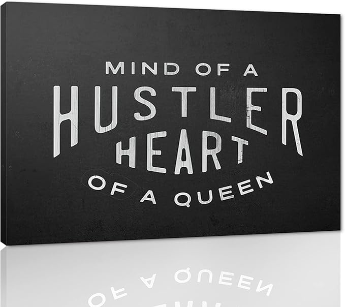 Mind Of A Hustler Heart Of A Queen - Inspirational Contemporary Entrepreneur Quotes Canvas Wall Art Black and White Motivational Framed Artwork HD Print Easy to Hang-44 Wx28 H