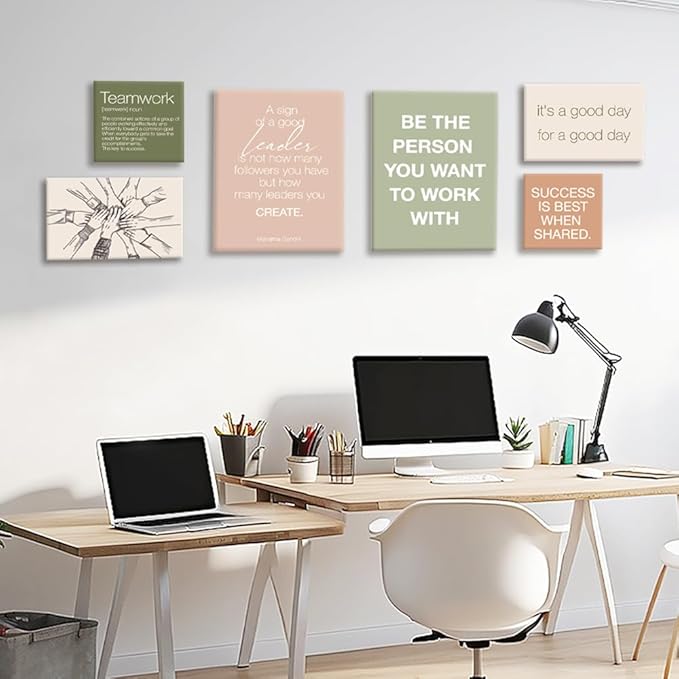 YEOION Office Wall Decor-Motivational Teamwork Office Wall Art Canvas Frame Set of 6-Team Work Leadership Workplace Bulletin Board Break Room Wall Decoration-Teamwork Gifts for Team Leader Boss