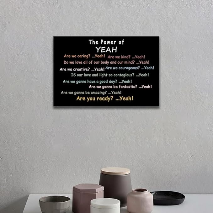 WYJDFART Motivational Wall Art “The Power of Yeah” Inspirational Wall Decor Positive Psychological Suggestion Q&A for Bedroom Psychotherapy School Children's Room Framed Ready to Hang [12" W X 18" H]