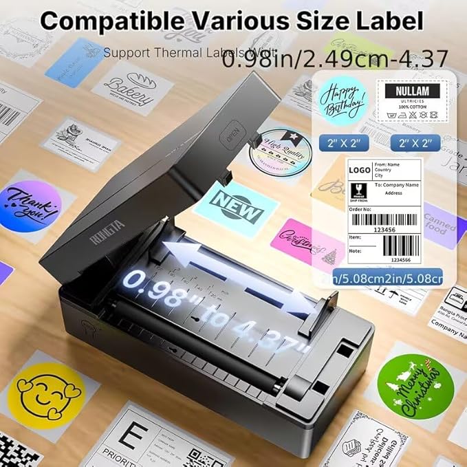 Portable Wireless Thermal Printer – Bluetooth & USB Label Maker Compatible with Android, iPhone & Windows, Monochrome Receipt & Label Printer for Home Office & Small Business