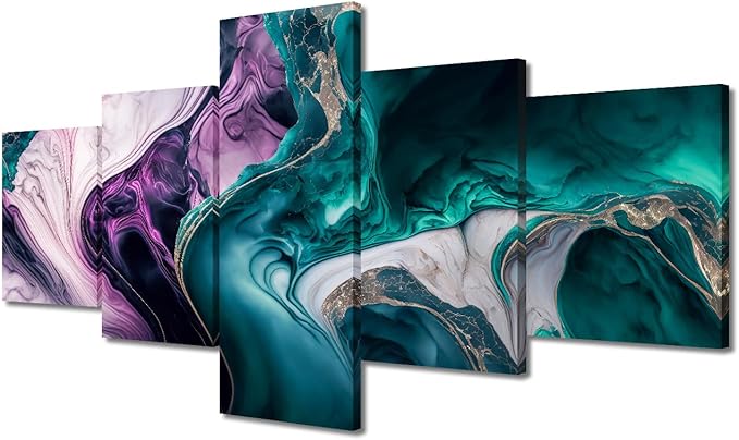Colorful Abstract Canvas Wall Art 5 Panel Home Wall Art Decor for Men Liquid Marble Texture Canvas Art Prints Modern Art Ideas Poster for Lady Living Room Bedroom Home Wall Canvas Art Decor 50x24 in