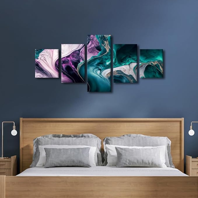 Colorful Abstract Canvas Wall Art 5 Panel Home Wall Art Decor for Men Liquid Marble Texture Canvas Art Prints Modern Art Ideas Poster for Lady Living Room Bedroom Home Wall Canvas Art Decor 50x24 in