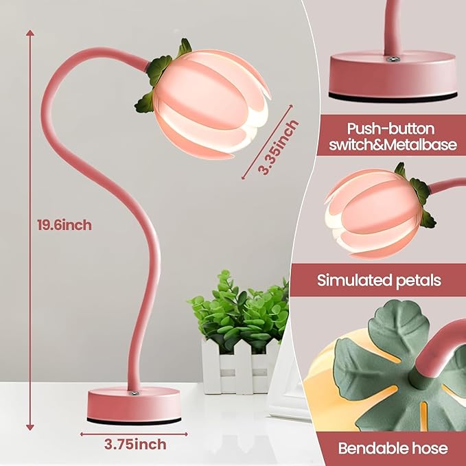 ONXE Flower Table Lamp,Rechargeable Vintage Reading Light Tulip Desk Lamps,3 Colors Modes Bedside Lamps Decor,Living Room Bedroom Room Lighting Night Light Home Valentine Gifts for Women & Teens