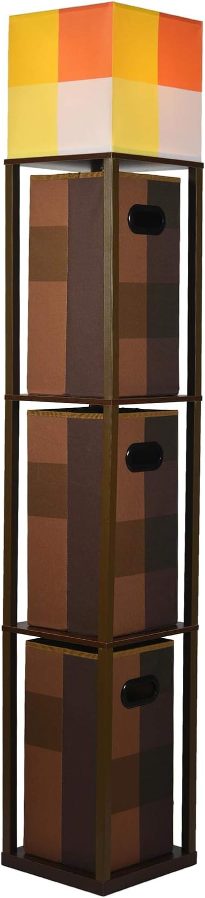 Minecraft Brownstone Torch 5-Foot Standing Floor Lamp and Storage Unit | Includes 3 Cube Organizer Storage Bins