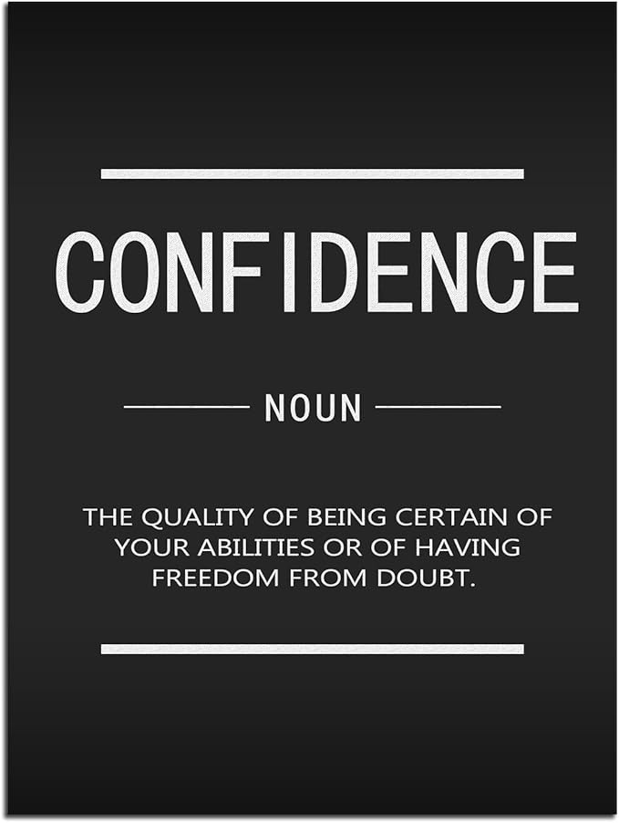 Office Decoration Inspirational Canvas Wall Art Inspirational Painting Poster Inspiring Entrepreneur Proverb Confidence Noun Print Artwork Bedroom Studio Stretch Frame Ready to Hang[18" W x 24" H]