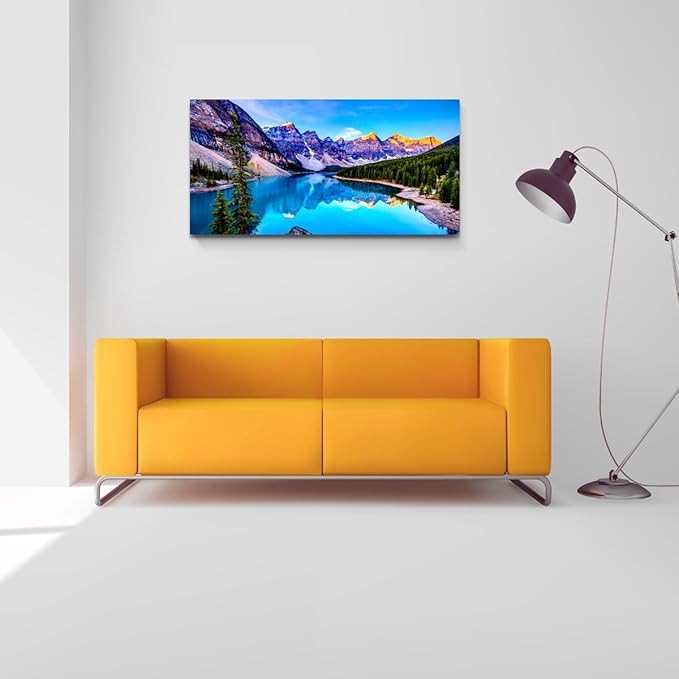 Haichuang Decor Art Moraine Lake Canvas Wall Art 57x28 Inches Framed Rocky Mountain Lake Wall Decor Wood Frame Waterproof HD Giclee Print Ready to Hang Nature Artwork for Living Room Bedroom Office