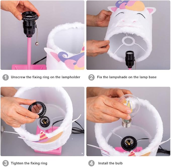 Table Lamp Cute Unicorn Plush Shade Desk Lights for Gifts with 2 USB Charging Ports and 1 Power Outlet for Bedroom Reading & Living Room