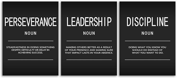 Inspirational Canvas Wall Art Inspiration Picture Discipline Perseverance Leadership Noun Quotes Positive Affirmation Motivational Poster Home Office Wall Decor Framed Ready to Hang[36" W X 16" H]