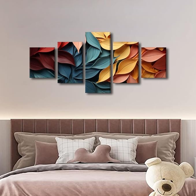 Modern Canvas Wall Art Decor for Living Room Wall Art Creative Autumn Leaves Poster Printing Artwork 5 Panel Home Wall Art for Men Lady Bedroom Office Wall Decor Stretched Ready to Hang 50x24 in