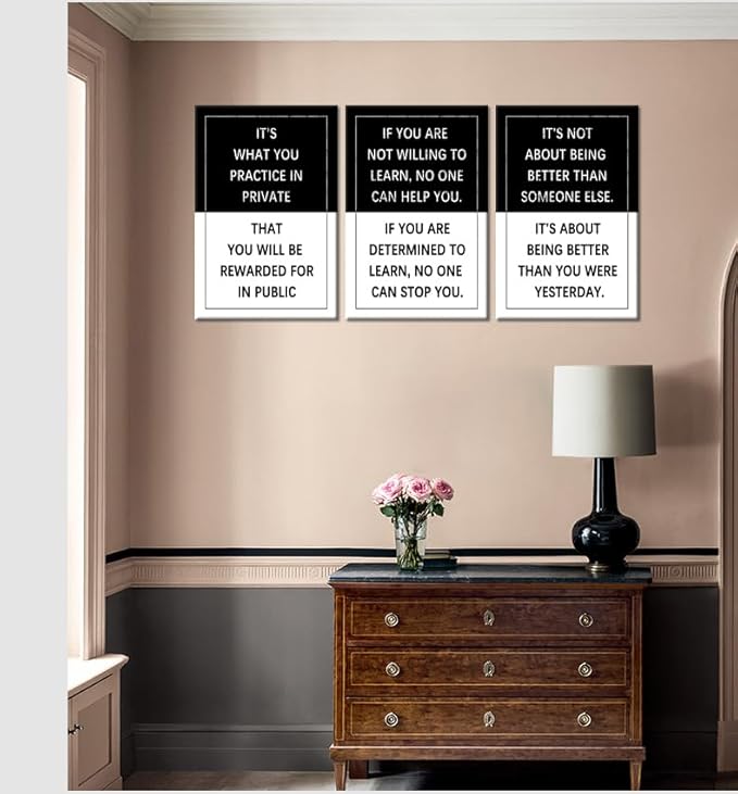Motivational Wall Art 3 Piece Black & White Entrepreneur quote Inspirational Poster Canvas Prints Artwork for Office Living Room Modern Home Decor Painting Pictures Stretched and Framed[48''Wx 24''H]