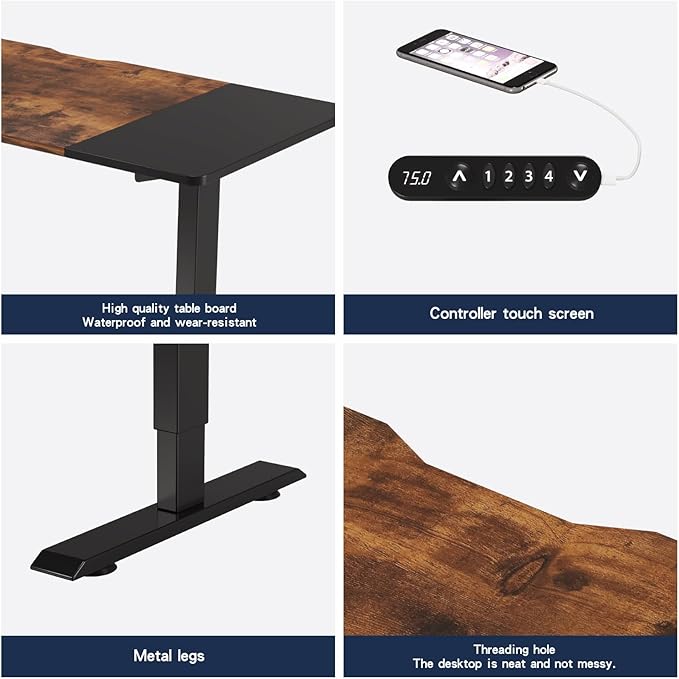 55 Inch Computer Desk with Power Outlets and USB Ports, Large Office Desk for Home Office, Modern Writing Table with Sturdy Frame