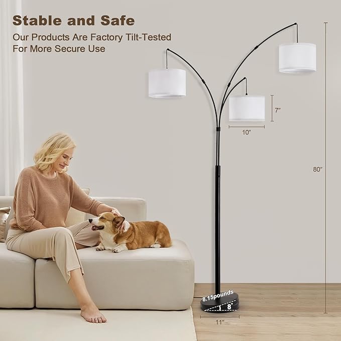 Netin 3 Light Arc Floor Lamps for Living Room, Large Floor Lamp with Remote Control, Modern 80" Tall Standing Lamp, 3 Color Temperature, Mid Century Tree Floor Lamp for Bedroom, Office