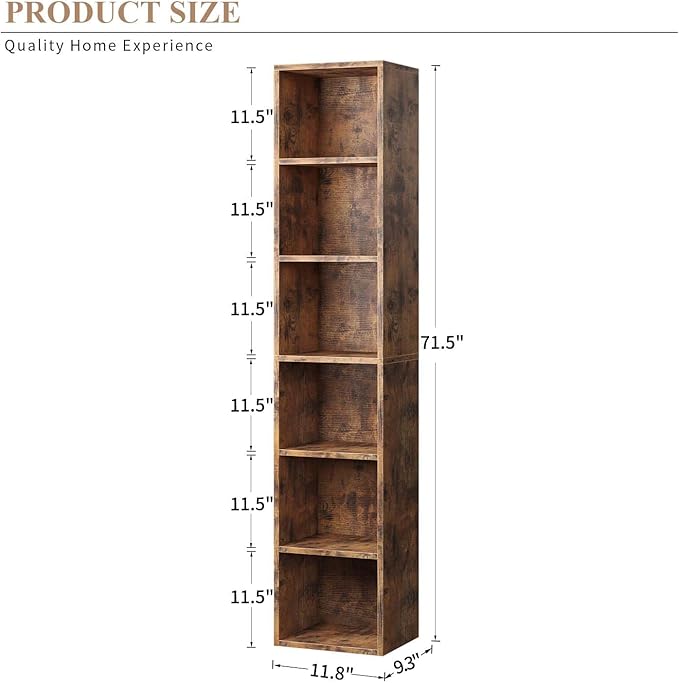 Narrow Bookshelf & Bookcase Set of 2, 6-Tier Floor Standing Open Book Shelf, Modern Corner Bookshelf with Storage Space, 71.5" Tall Bookshelves for Bedroom, Living Room and Office, Brown
