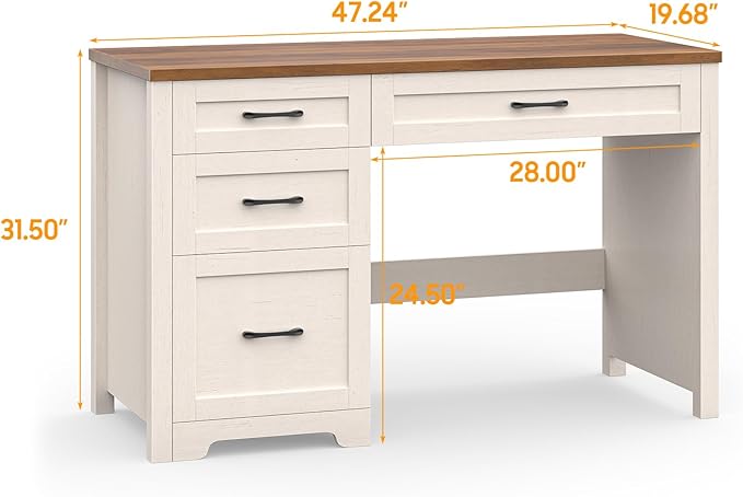 Vabches Farmhouse 47" Executive Desk with File Drawer, Workstation for Home Office, Study, Writing,Wood Computer Desk with 3 Storage Drawers. Writing.