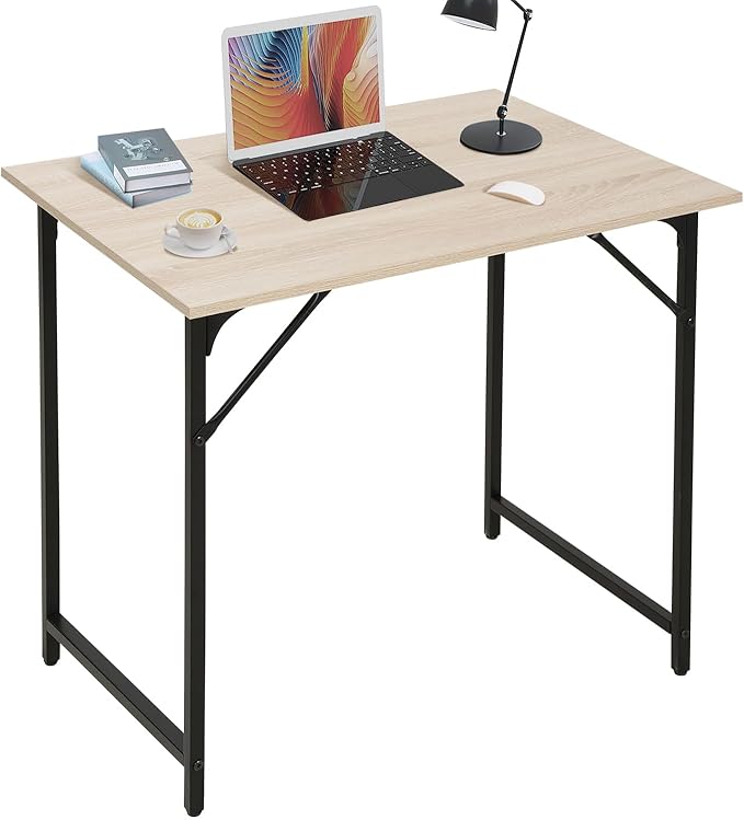 Dkelincs 32 Inch Small Computer Desk Home Office Desk Writing Desk Modern Simple Style Study Work Table with Metal Frame, Easy Assembly, Adjustable Feet, Water-Resistant, Scratchproof Surface, Nature