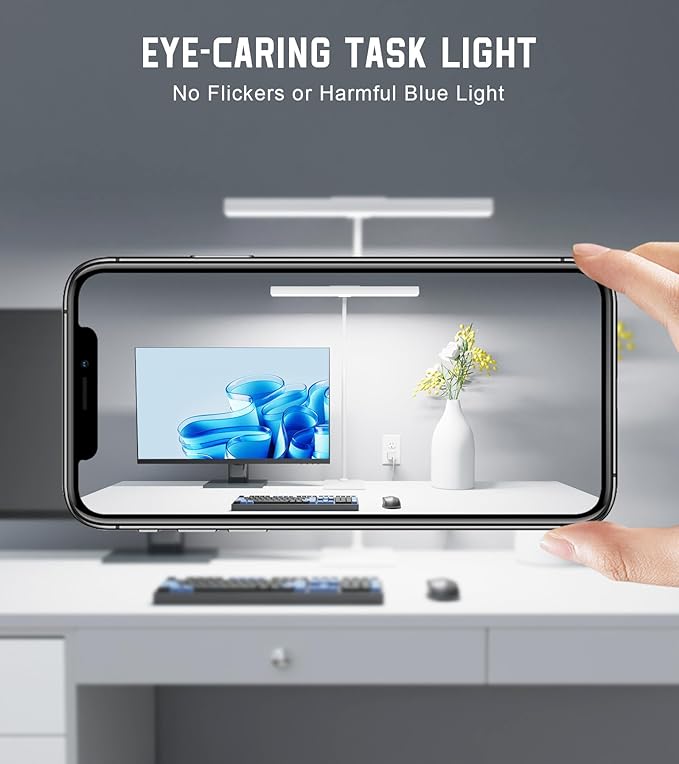 Desk Lamp for Home Office with Base, Eye-Caring Desk Light with Adjustable Gooseneck, 12W USB Adapter Touch Control 5 Dimmable Brightness & Color Tall Lamp for Work, Computer, Study, Task
