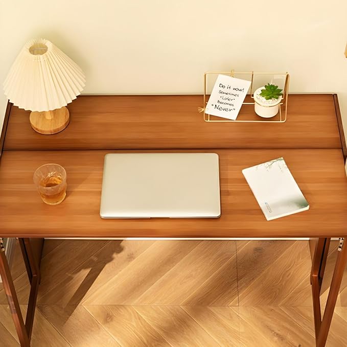 Modern Office Desk 33" L Computer with Wood Base and Collapsible Feature Rectangular Home Writng Working for Living Room, Classroom, Study Room - Without Chairs Brown