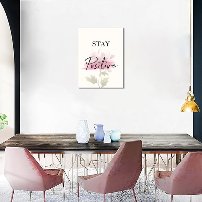 Inspirational Wall Art Office Inspirational Quotes Canvas Prints Painting Modern Pink Flowers Pictures Motivational Wall Decor Living Room Home Decoration Framed Ready to Hang- 18''W x 24''H