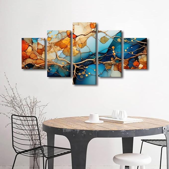 Canvas Wall Art Decor for Home Modern Living Room Wall Art Abstract Enthusiasts House Wall Art Colorful Abstract Poster Printing Artwork 5 Panel Wall Art Stretched and Framed Ready to Hang 60x32 in