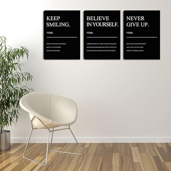 Motivational Prints 3 Pieces Framed Canvas Wall Art Inspirational Positive Quote Black Office Wall Decor Poster Positive Wall Art Painting Picture Wall Decor Art for Bedroom Living Room (60" Wx28 H)