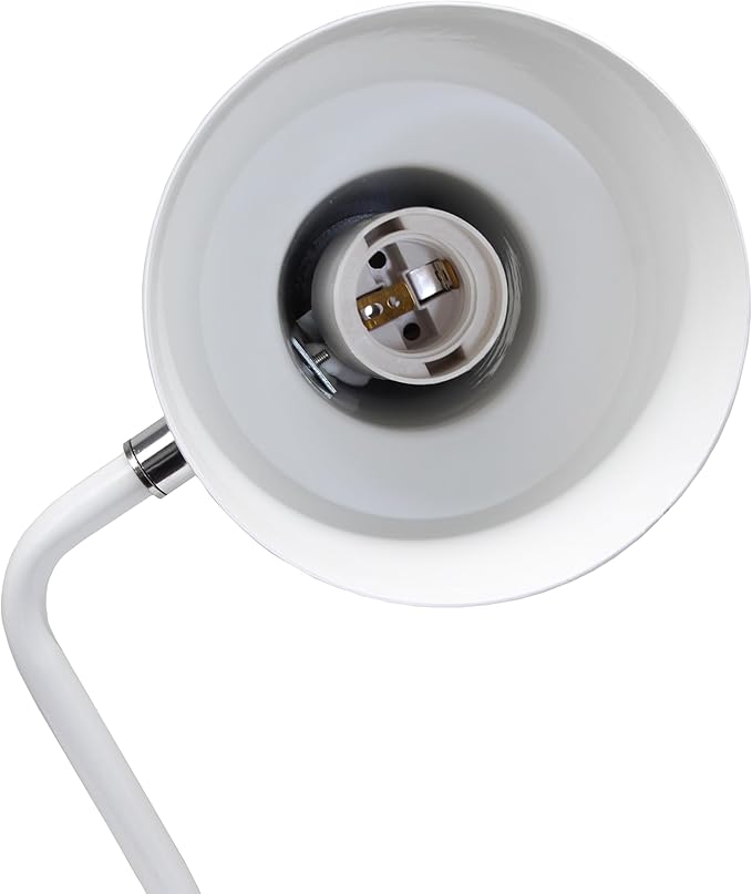 Simple Designs LD1078-WHT 15.2" Sleek Essentials Metal Cone Shade Desk Lamp with Adjustable Shade, for Office, Desk, Nightstand, Dorm, White