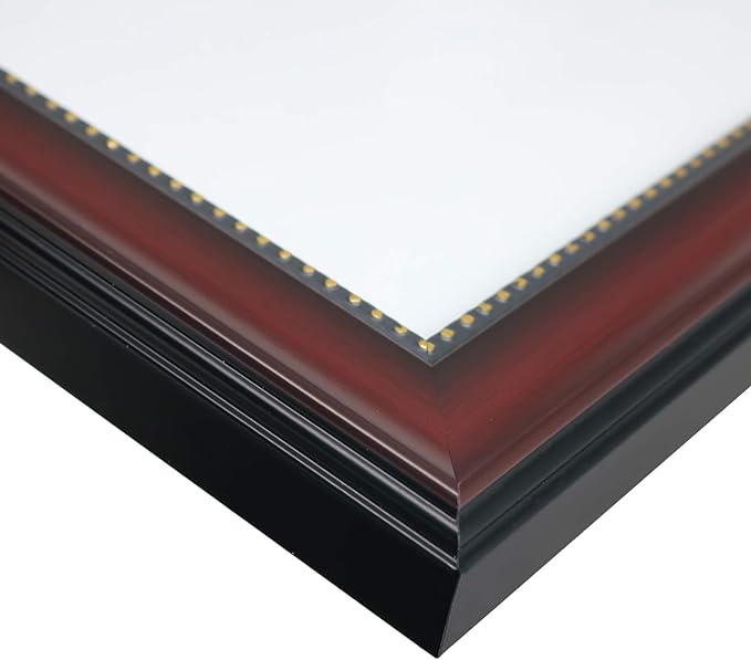 GraduationMall A4 Certificate Document Frame, UV Protection Acrylic, Mahogany with Gold Beads