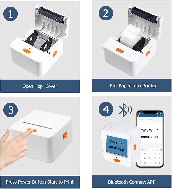 NETUM P58C Mini Label Printer - Portable Barcode Label Maker with Bluetooth, Inkless Thermal Technology for Retail, Clothing, Small Business & Home Office (White)