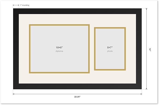 CountryArtHouse Fits 10 x 8 Professional License and 5 x 7 Photo Diploma and Photo Frame Executive Brown Genuine Hardwood with Black Over Metallic Gold Double mat