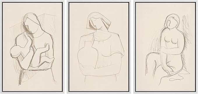 SIGNFORD Framed Wall Art Print Set Minimalist Figurative Line Drawing Modern Abstract Digital Art Modern Art Contemporary for Living Room, Bedroom, Office - 24"x36"x3 WHITE