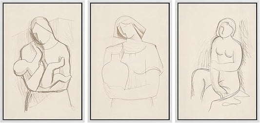 SIGNFORD Framed Wall Art Print Set Minimalist Figurative Line Drawing Modern Abstract Digital Art Modern Art Contemporary for Living Room, Bedroom, Office - 24"x36"x3 WHITE