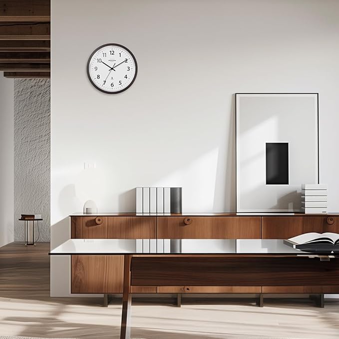 Presentime & Co 10" Atomic Wall Clock, Silent no Ticking, Automatically Sets Itself and Adjust to Daylight Saving Time by WWVB - Oil Rubbed Bronze Finish. (Home Office)