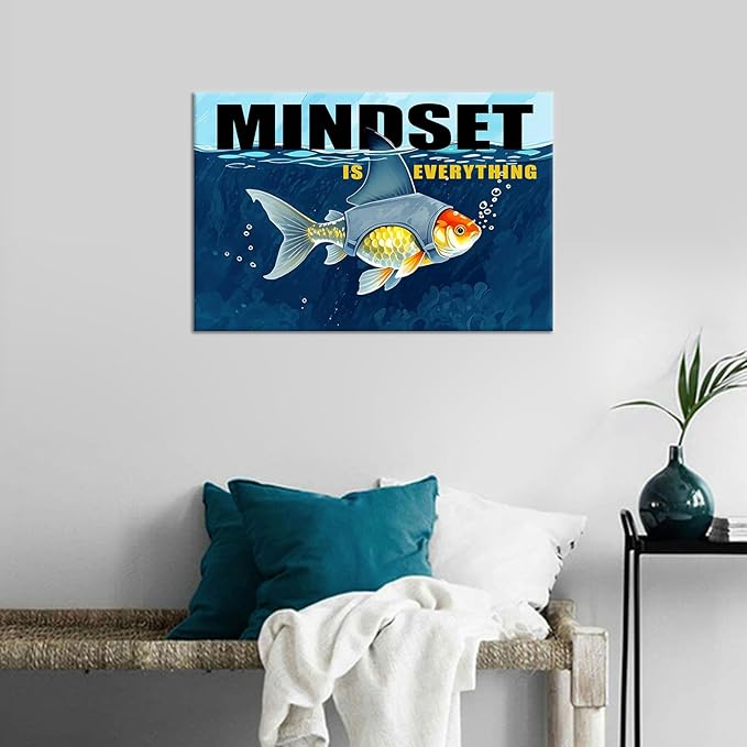 Mindset is Everything Inspirational Canvas Wall Art Home Decor Motivational Quotes Poster Print Modern Positive Theme Picture Painting Artwork for Bedroom Bathroom Stretched and Framed [18''Wx12''H]