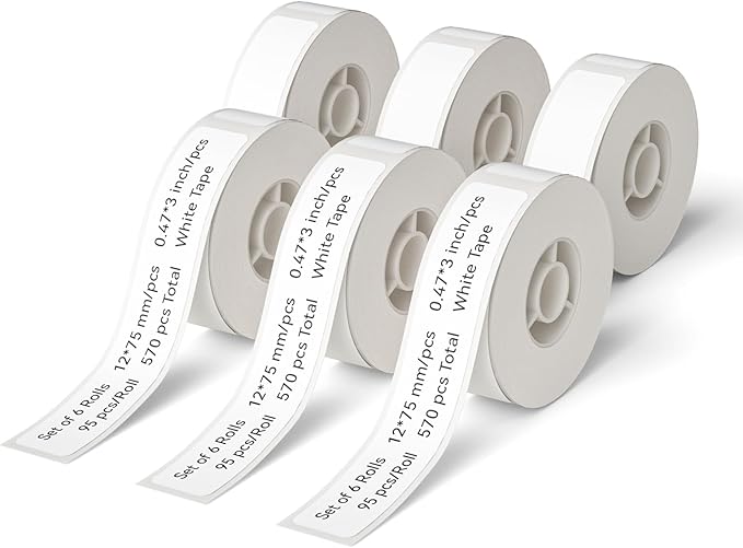NIIMBOT Label Maker Machine Bluetooth Label Printer for School Home Office Organization, Wireless Mini Labeler D110 Upgraded Version, Label Machine with 6 Roll 12X75mm Label Tapes, White
