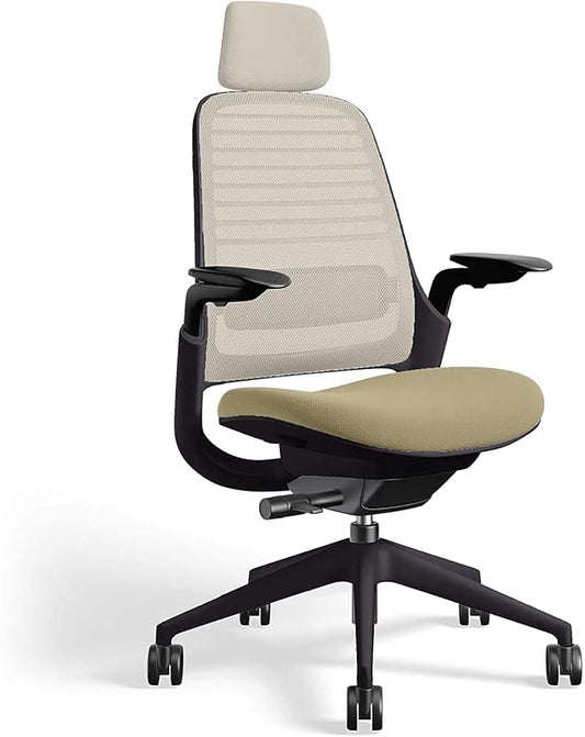 Steelcase Series 1 Office Chair with Headrest, Graphite Frame, Cogent Connect Malt