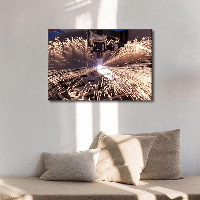 Canvas Painting Wall Art Industrial Machine Art Prints Plasma Cutting Wall Pictures for Office 1 Pieces Home Decorations Framed Wall Art Modern Wall Decor Artwork Wall Hanging, 12" x18"