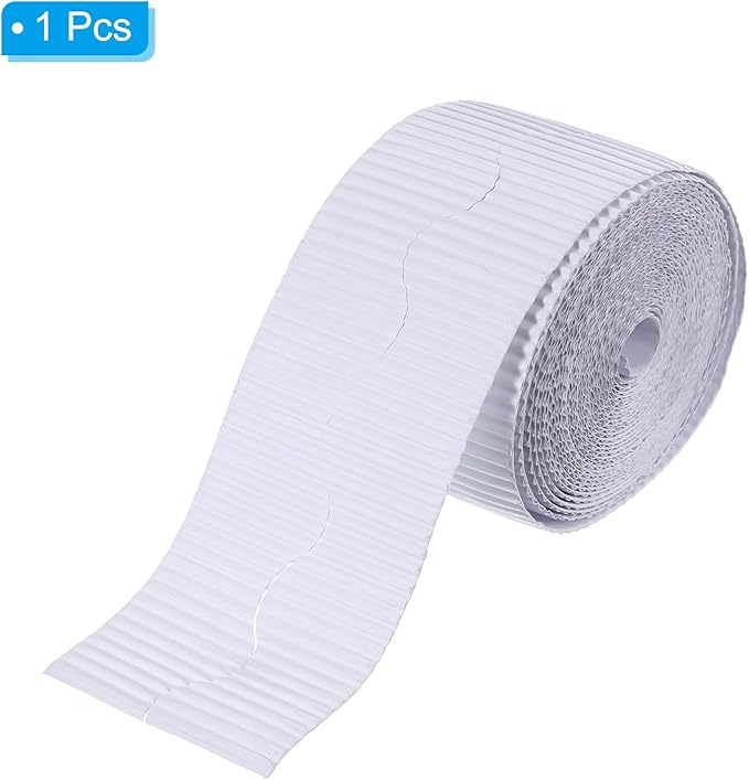 PATIKIL 3.9inch x 49.2ft Bulletin Board Border, Scalloped Trim Paper Corrugated Paper for Locker Classroom Decor Black White Cork Poster Boards, White