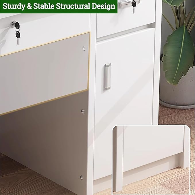 Office Computer Desk 29.5" H with Drawers, Wood Computer Desk Vanity Desk, Wood with Drawers, Workstation Desk for Bedroom Living Room (White,47" L x 20" W x 30" H)