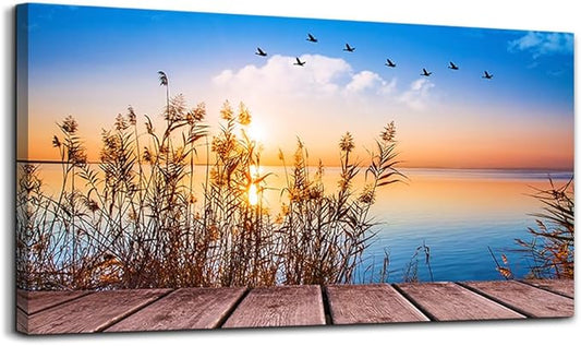 MHARTK66 Beach Wall Art Canvas Print Ocean Pictures Nature Artwork Wall Decor Seascape Painting Large Sunset Landscape Picture Modern for Living Room Bedroom Bathroom Office Home Decorations 30" x 60"