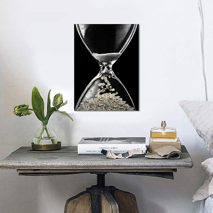 Inspirational Wall Art for Office Motivational Wall Decor Time Is Money Poster HD Print on Canvas Inspirational Artwork for Classroom Library Office Gym Wall Decor Framed Ready to Hang - 12x16 inch