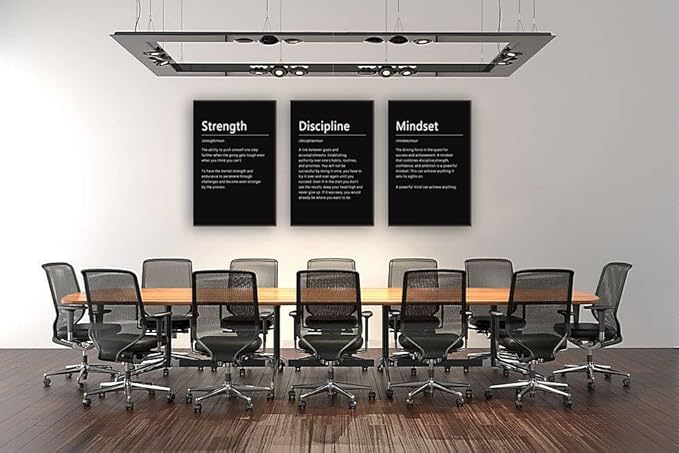 Canvas Painting Wall Art Success Quote Motivational Wall Art Strength Discipline Mindset Noun 3 Pieces Black Poster Positive Inspirational Framed Artwork Prints Picture for Home Office[72''Wx 36''H]