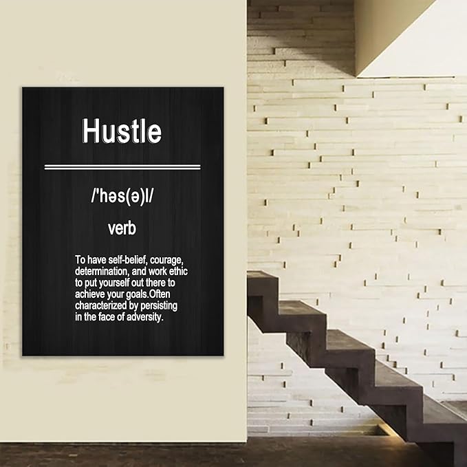 Hustle Motivational Canvas Wall Art Home Decor Entrepreneur Quotes Poster Print Inspirational Theme Picture Painting Artwork for Living Room Workplace Wall Decoration Ready to Hang [30''Wx 40''H]