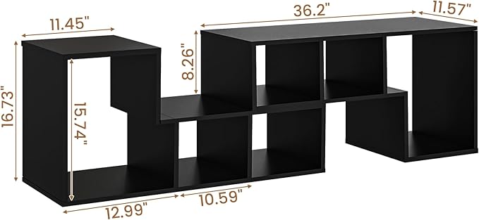 Recaceik Cube Bookshelf 2 Shelf Bookcase L-Shaped TV Console Stand Modern Entertainment Center with Open Storage Shelves for CDs/Movies/Books for Living Room, Bedroom, Home Office (Black)