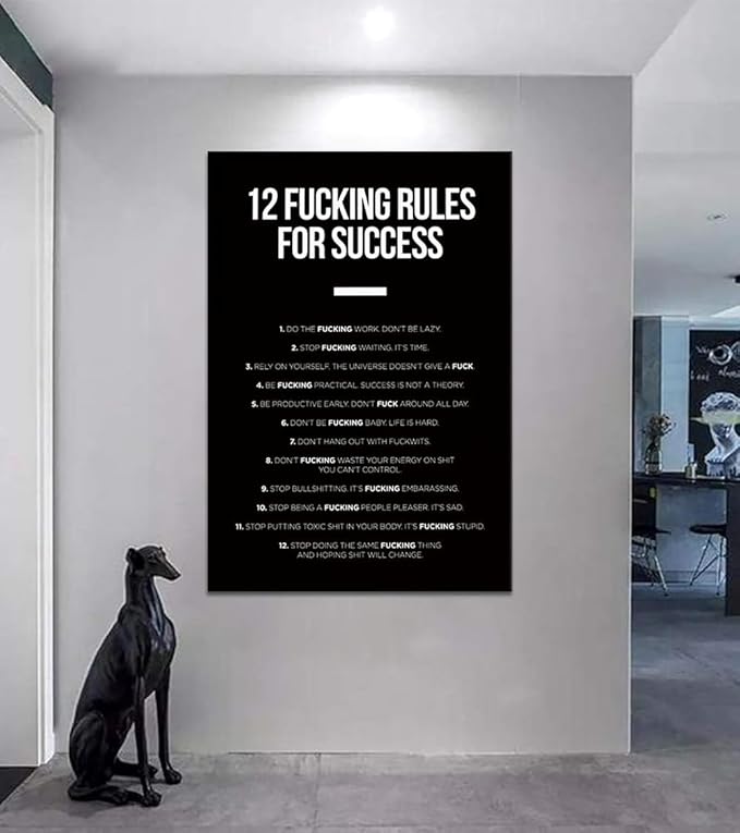 Yatsen Bridge Motivational Wall Art 12 Fucking Rules for Success Canvas Print Inspirational Office Decor for Entrepreneurs Black and Gold Home Decor Framed Ready to Hang 44x28 inch