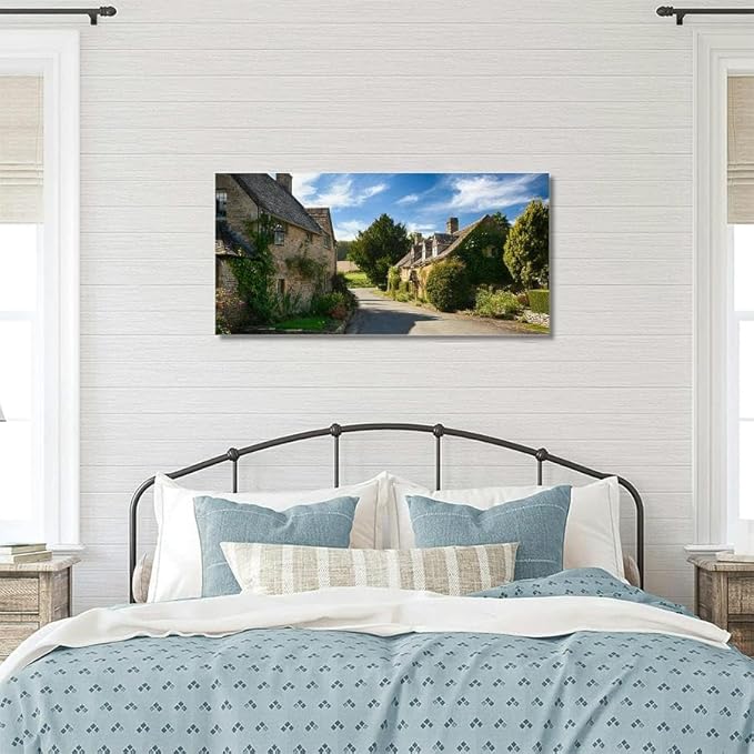 Old cotswold stone houses Canvas Wall Art Large Framed Prints Pictures Wall Decor Posters Painting Artwork for Living Room Bedroom Kitchen Bathroom 16x30