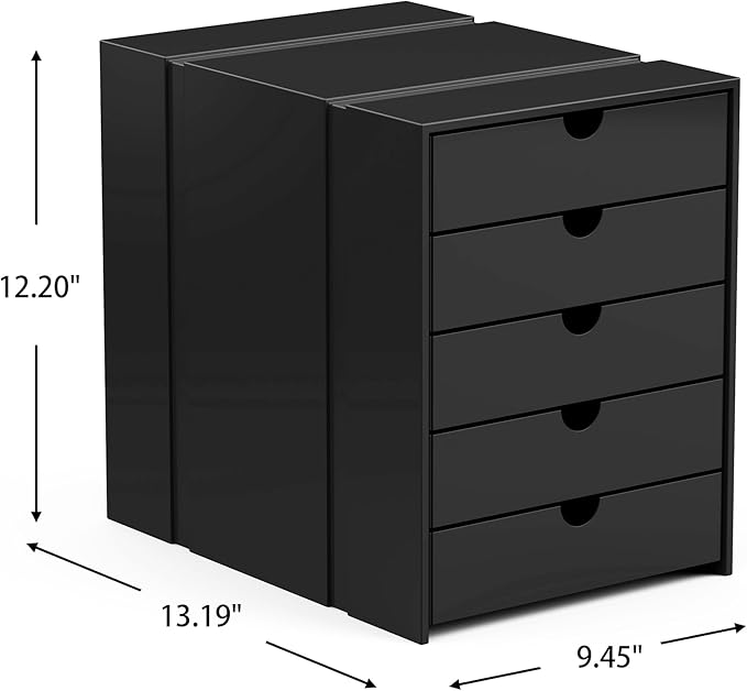 Modern Steel 5-Drawer File Cabinet For Desk, Document Storage Box, Office Desktop Filing Organizer, Drawer Organizer, desk caddy (Black)