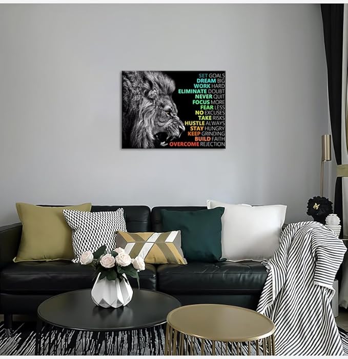Inspirational Office Wall Decor Motivational Canvas Wall Art Lion Success Poster Print Inspire Entrepreneur Quote Paintings Picture Artwork Modern Living Room Hmoe Decor Framed[18" W x 24" H]