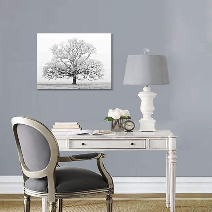 Hardy Gallery Winter Tree Canvas Wall Art: Black & White Tree Picture Print Artwork for Living Rooms Wall Decor (24'' x 18'')