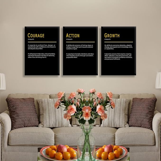 WYJDFART Inspirational Quotes Posters COURAGE ACTION GROWTH Noun Painting Modern Artwork Motivational Quotes Posters about Personal Progress for Office Home Bedroom Workplace [60''Wx 28''H]