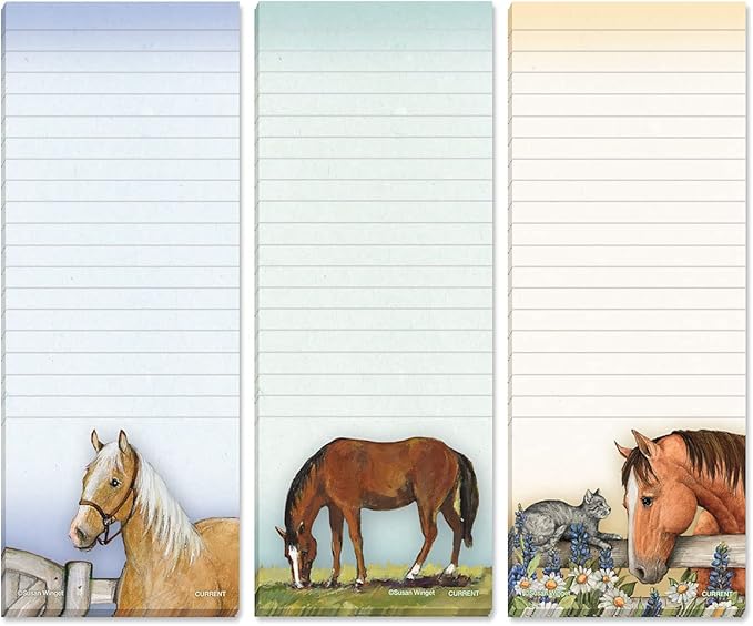 Current Horses Magnetic Notepad Set – Set of 12 Mini Memo Pads, 30-Sheet Pads, 2½ x 6½ Inches, Shopping List, to-Do Notes, Printed in The USA