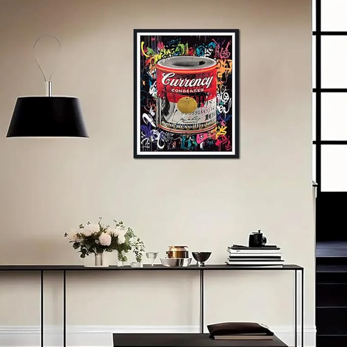 Inspirational Framed Canvas Print Wall Art Hundred Dollar Bills Roll Graffiti Wall Decor Money Poster Motivational Artwork Modern Home Office Decoration Ready to Hang 12.5x16.5 inch